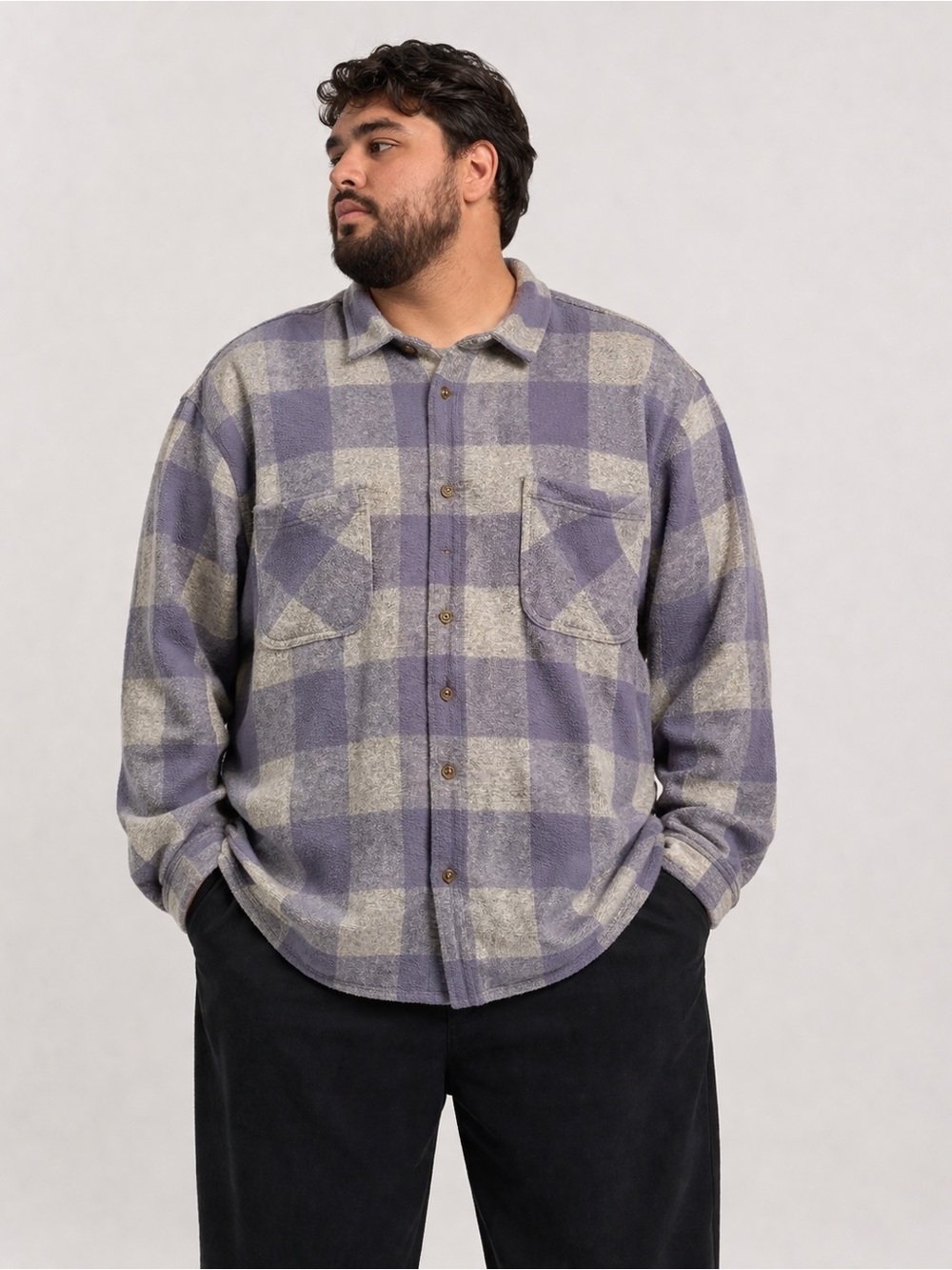 Lucky Brand Men's Plaid Button-Front Shirt Jacket Blue/Gray Size XXL Fisherman